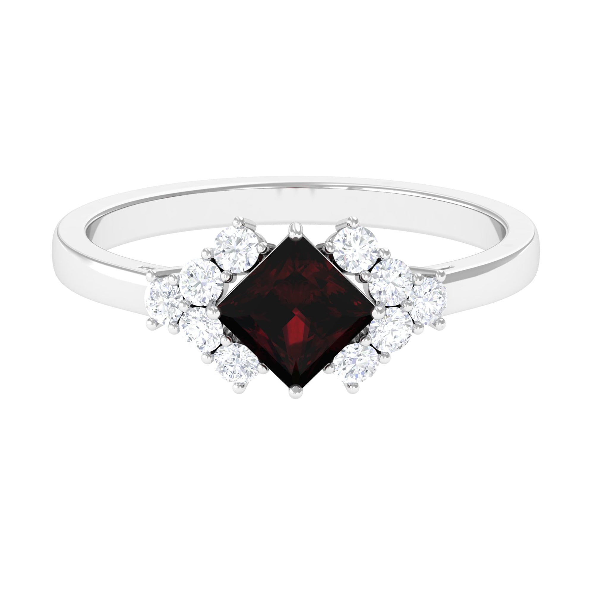 Real 1.4 Carat Garnet Princess Cut Engagement Ring with Diamond