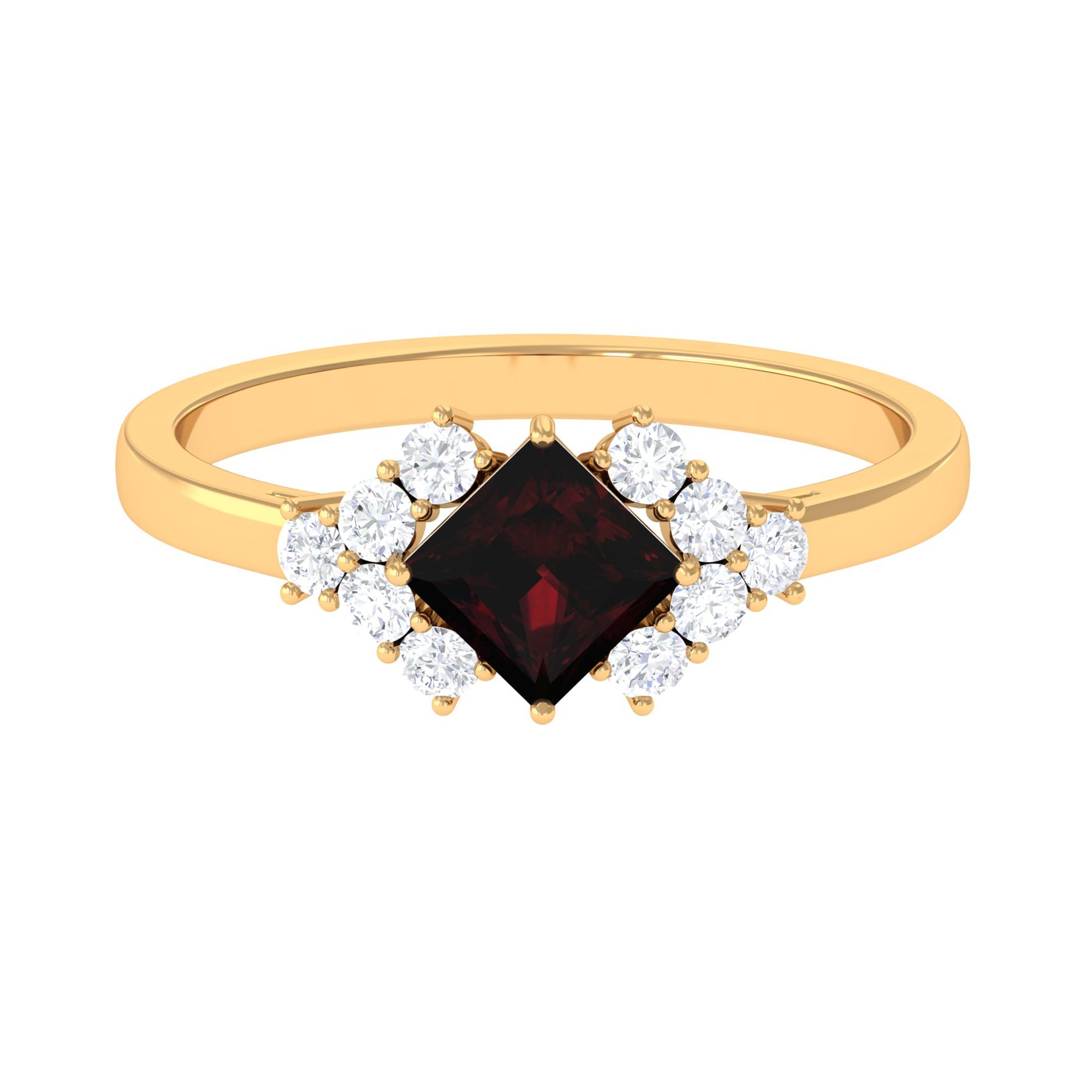 Real 1.4 Carat Garnet Princess Cut Engagement Ring with Diamond