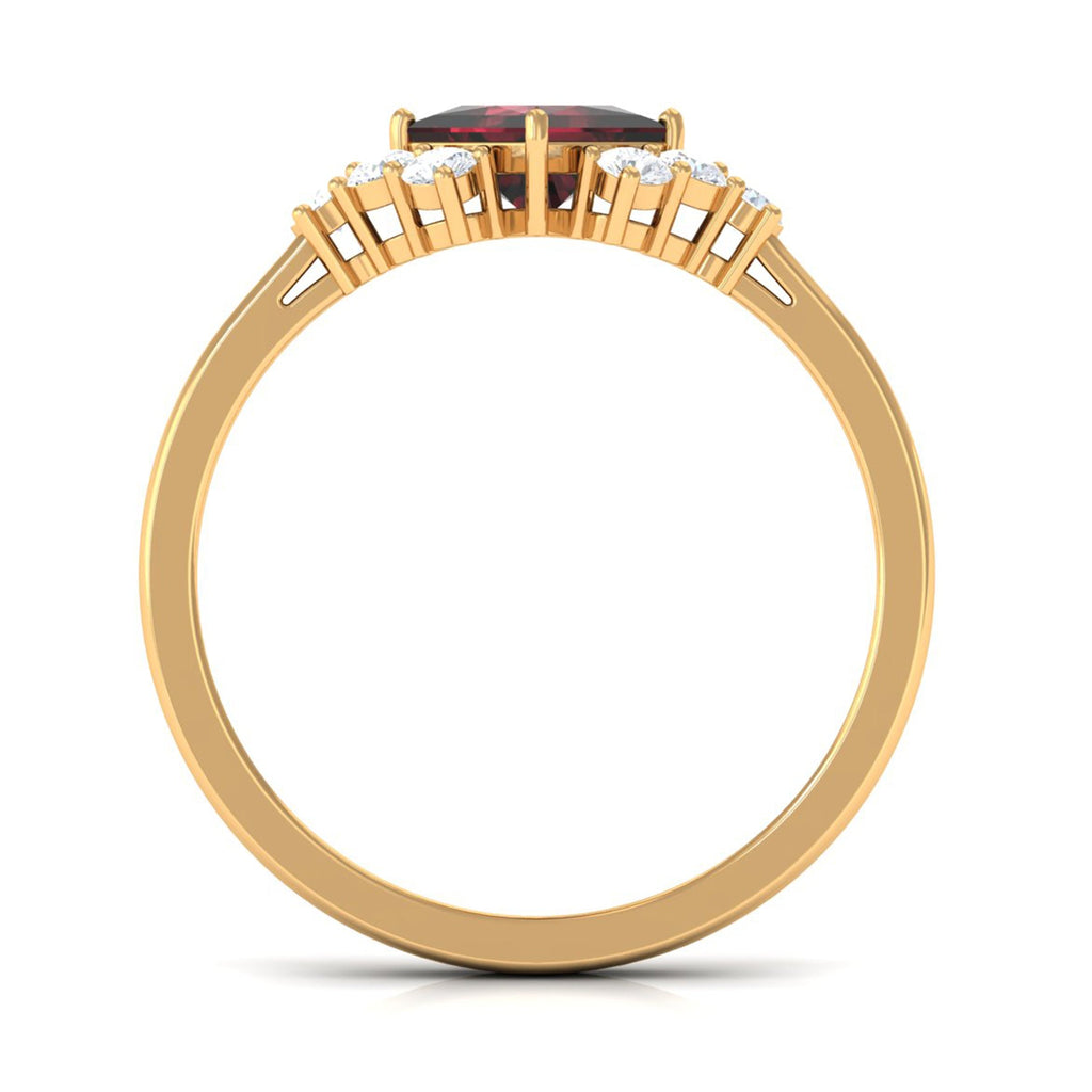 Real 1.4 Carat Garnet Princess Cut Engagement Ring with Diamond