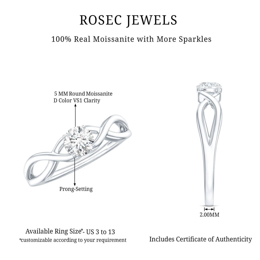 Round Moissanite Solitaire Promise Ring with Infinity Band