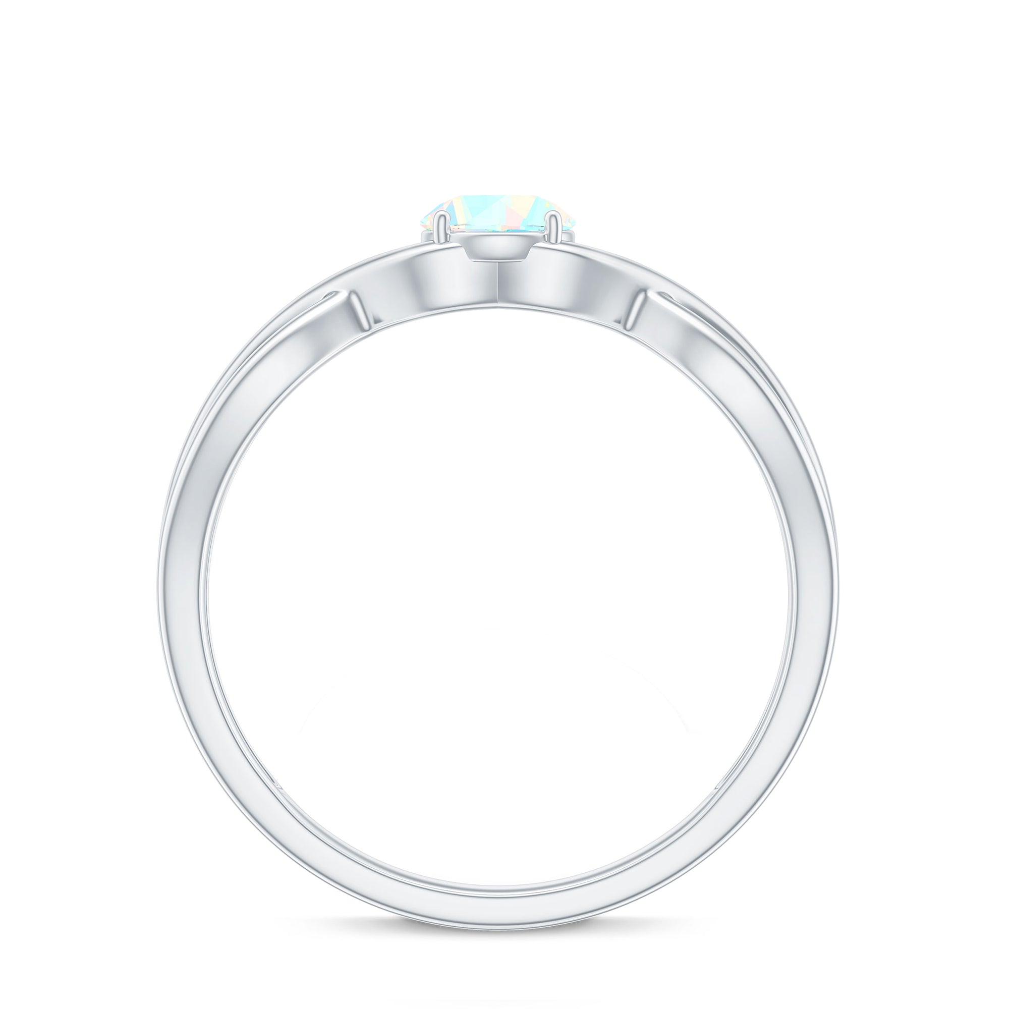 Natural Ethiopian Rainbow Opal Promise Ring with Crossover Shank