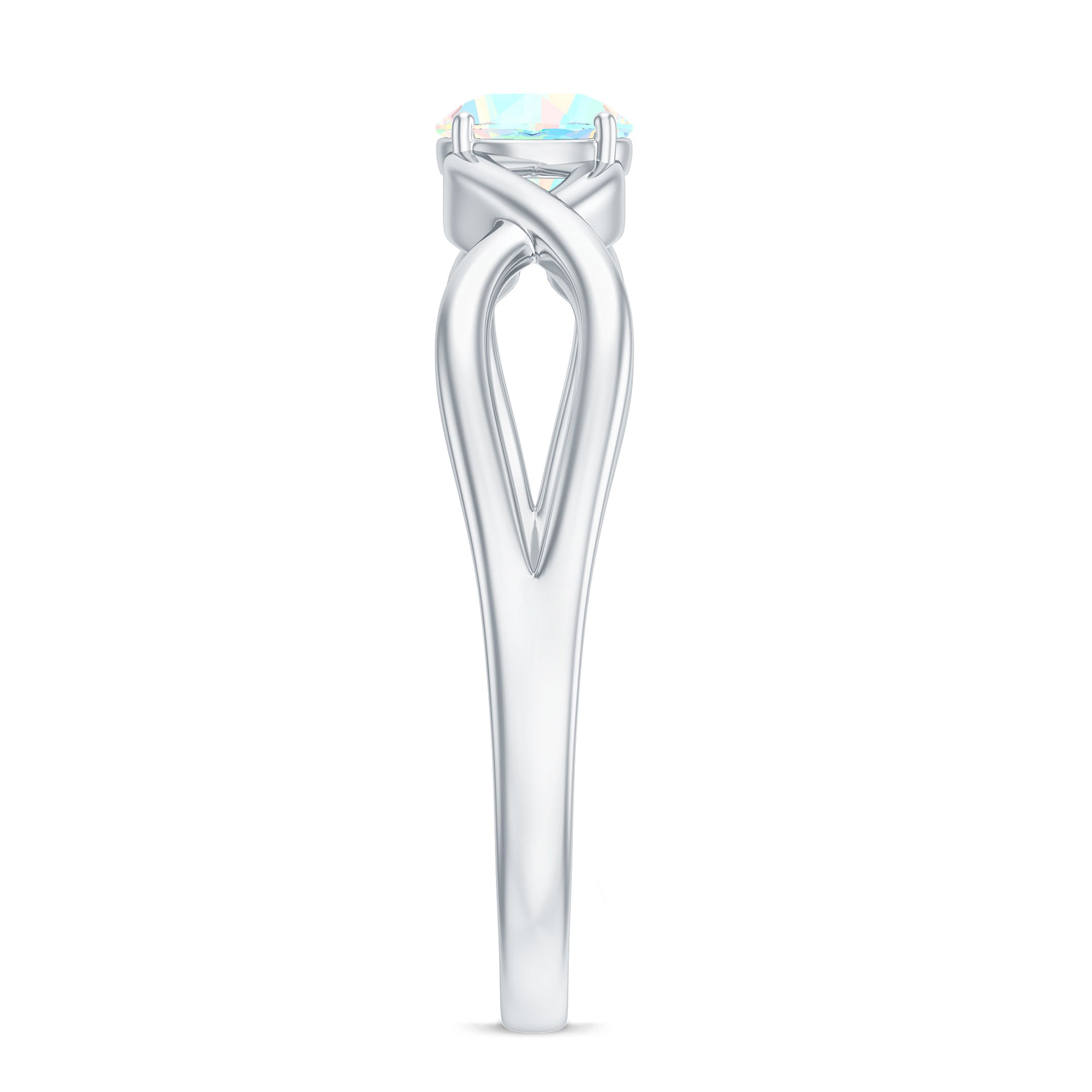 Natural Ethiopian Rainbow Opal Promise Ring with Crossover Shank