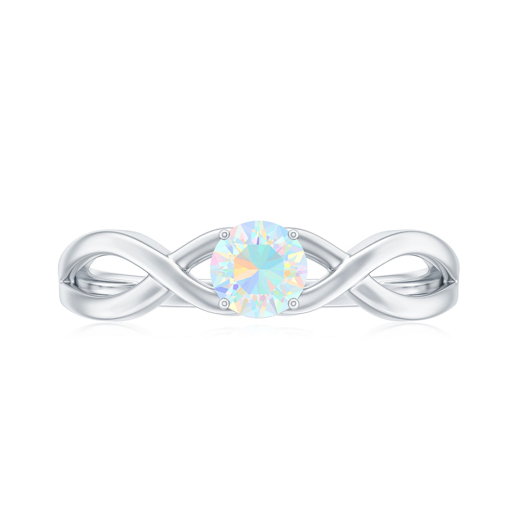 Natural Ethiopian Rainbow Opal Promise Ring with Crossover Shank