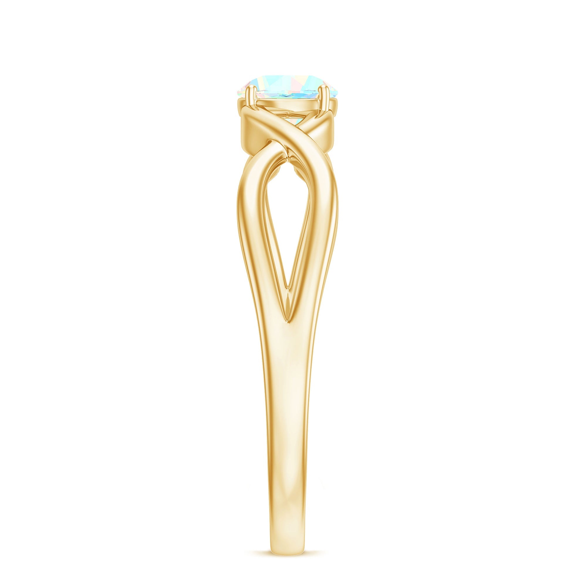 Natural Ethiopian Rainbow Opal Promise Ring with Crossover Shank