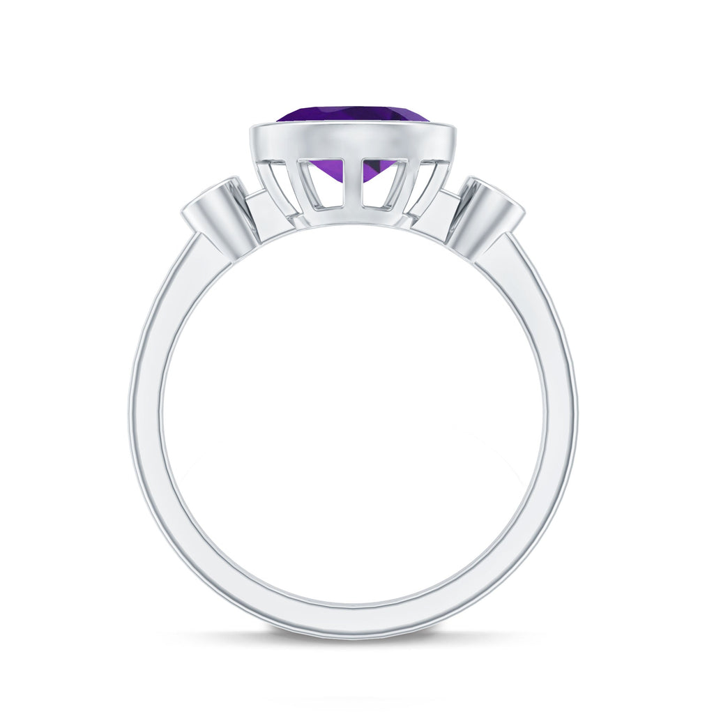 Bezel Set Oval Amethyst Solitaire East West Ring with Diamond