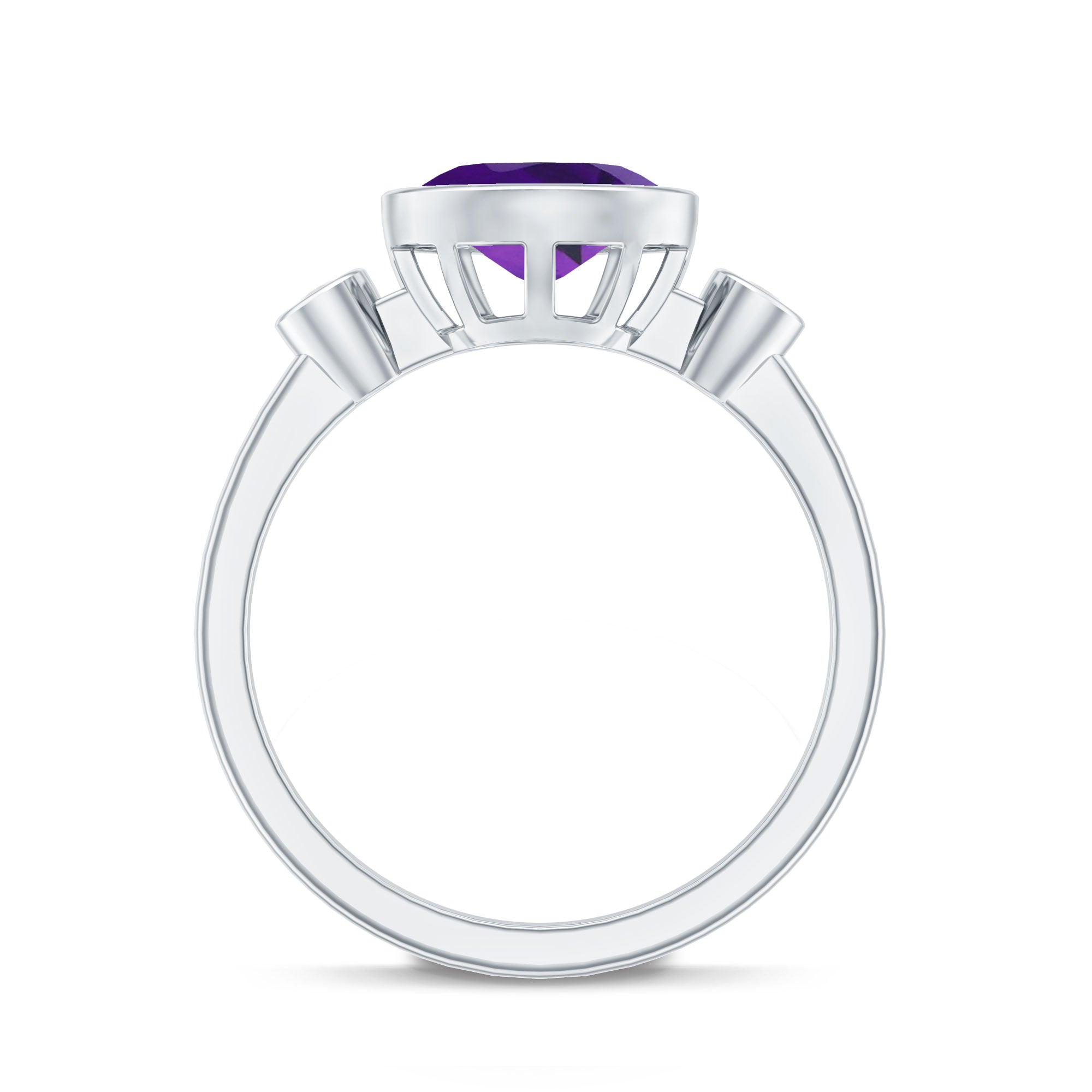 Bezel Set Oval Amethyst Solitaire East West Ring with Diamond