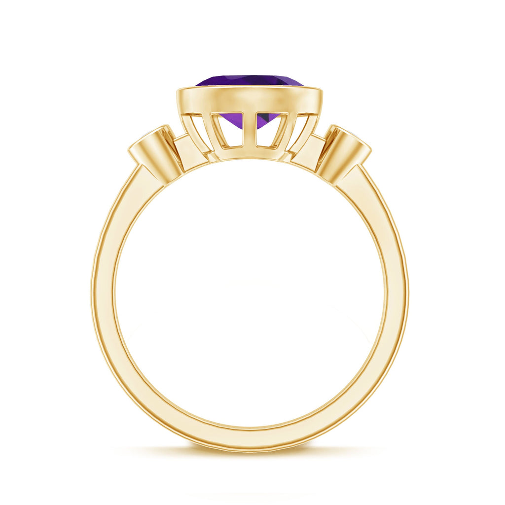 Bezel Set Oval Amethyst Solitaire East West Ring with Diamond