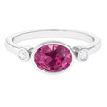 Pink Tourmaline Solitaire East West Ring with Diamond
