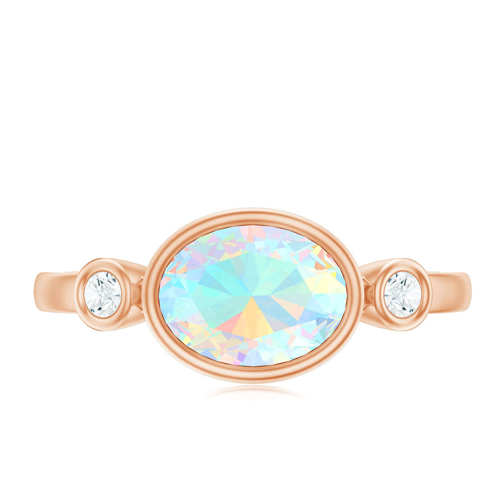 Oval Cut Ethiopian Opal East West Engagement Ring with Diamond