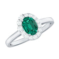 Classic 0.8 Carat Oval Lab Grown Emerald Engagement Ring with Diamond Halo