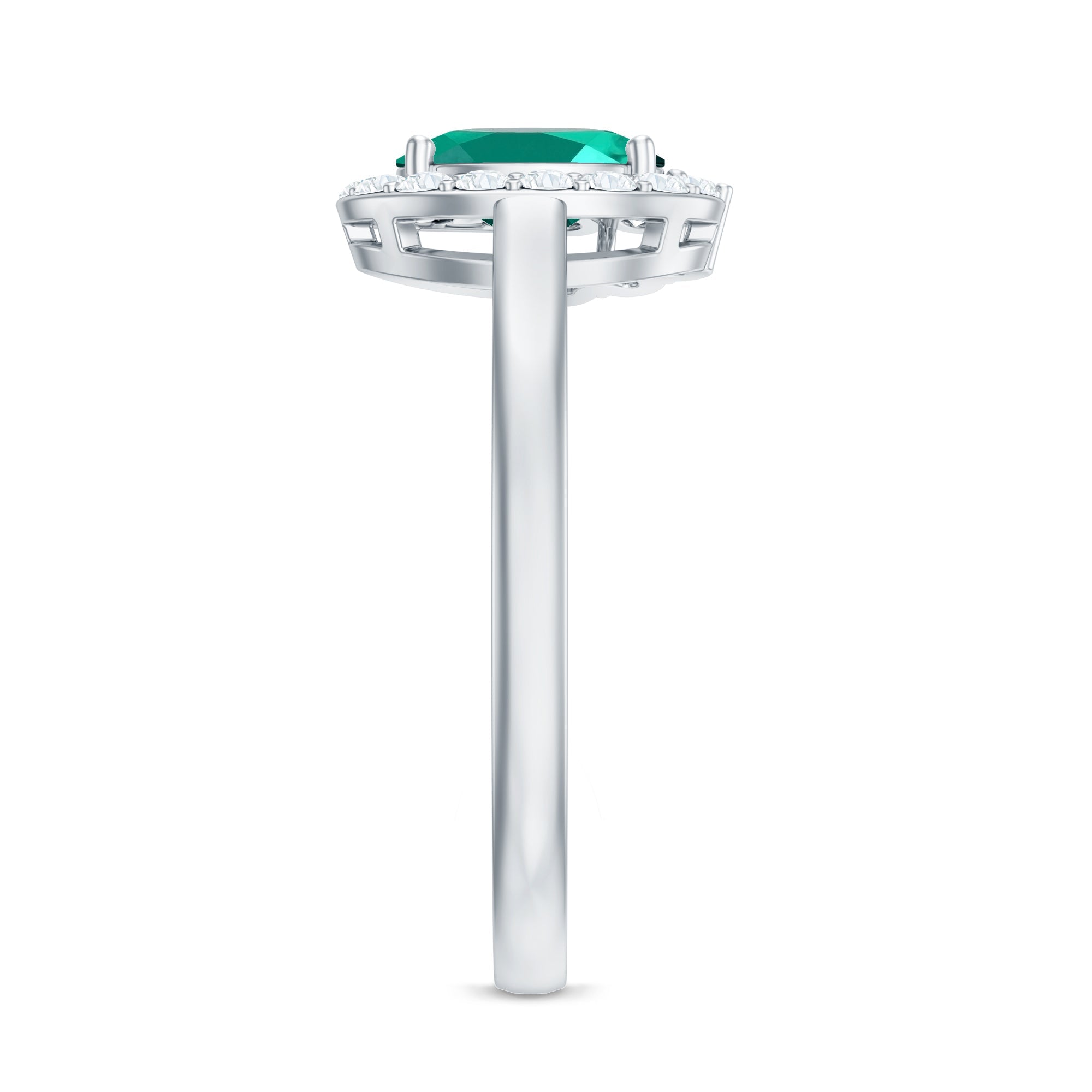 Classic 0.8 Carat Oval Lab Grown Emerald Engagement Ring with Diamond Halo