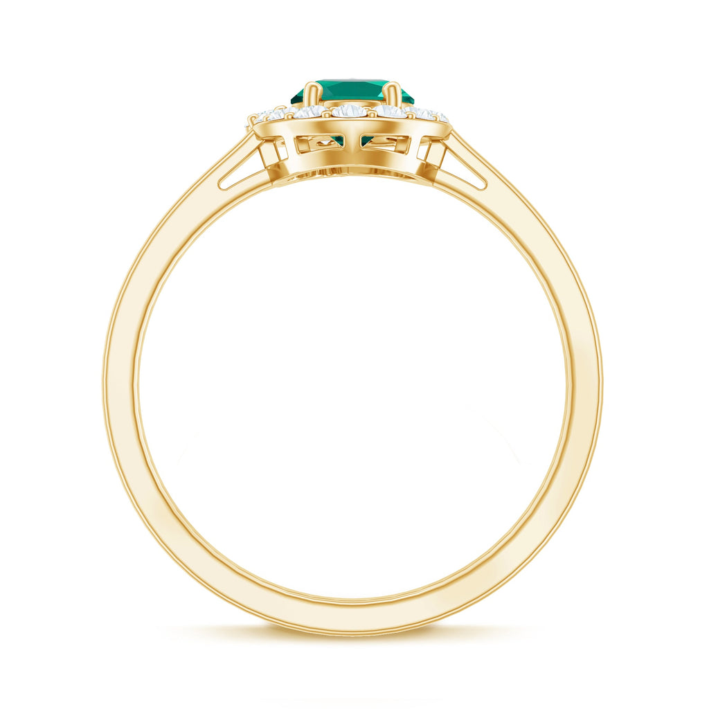 Classic 0.8 Carat Oval Lab Grown Emerald Engagement Ring with Diamond Halo