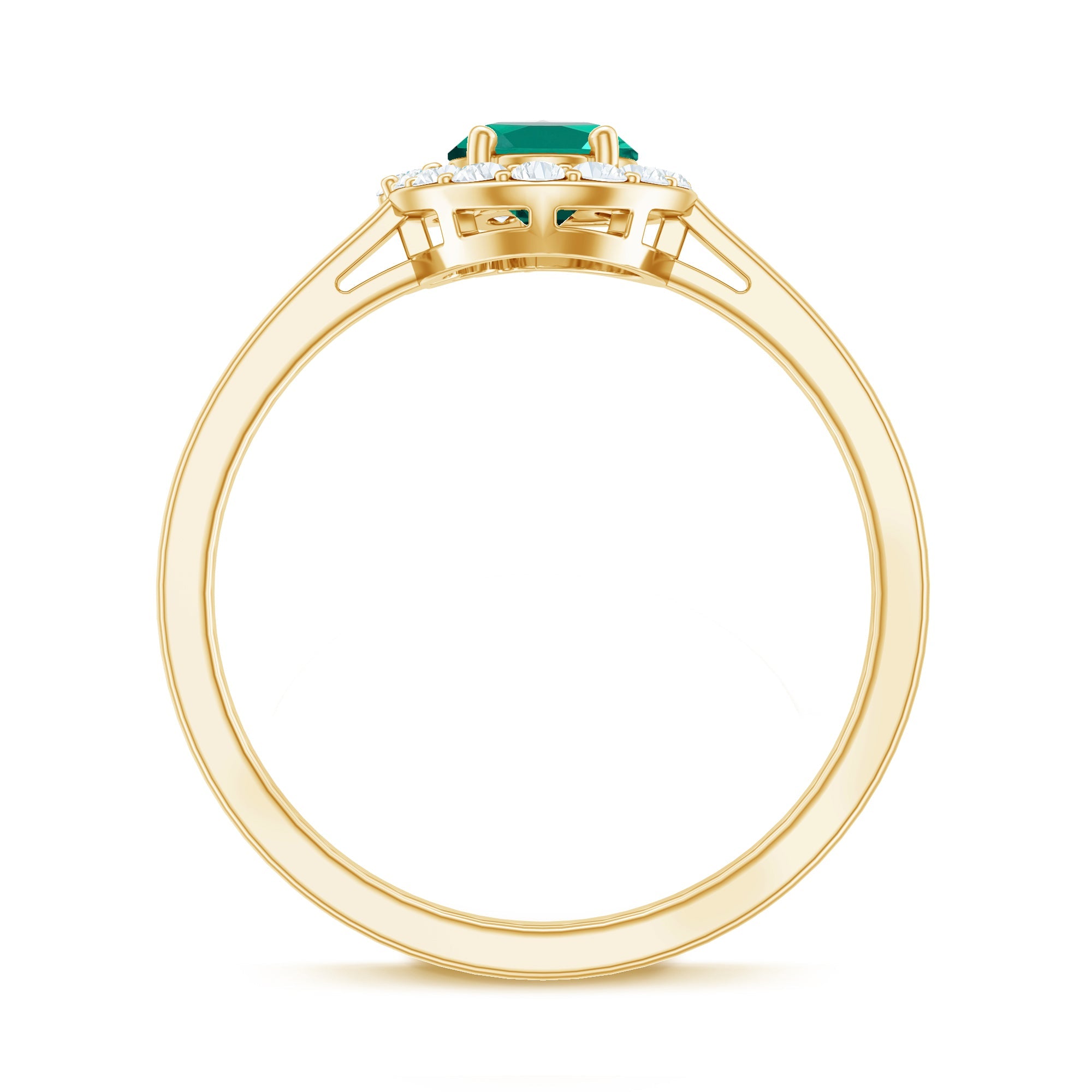 Classic 0.8 Carat Oval Lab Grown Emerald Engagement Ring with Diamond Halo