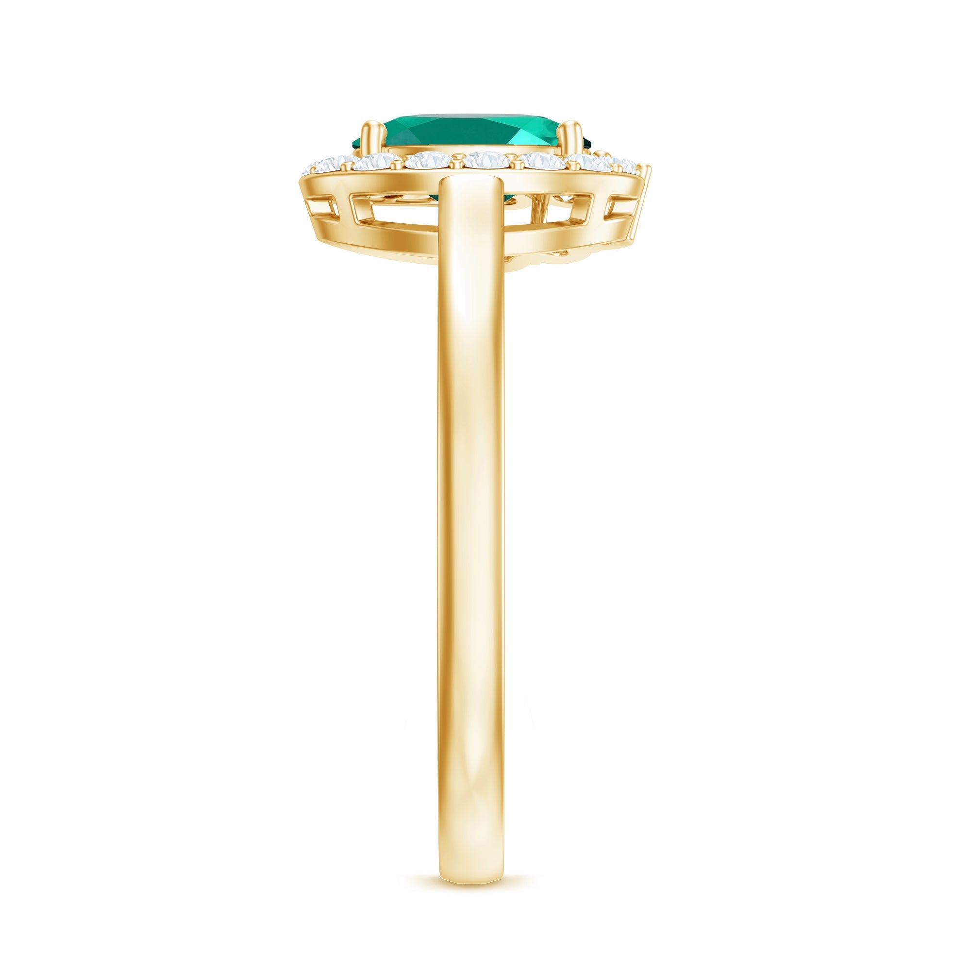 Classic 0.8 Carat Oval Lab Grown Emerald Engagement Ring with Diamond Halo