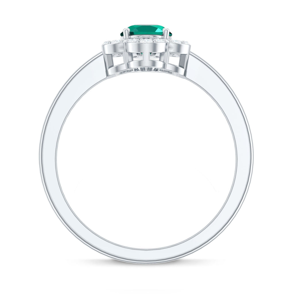 Certified Lab Grown Emerald Diamond Flower Engagement Ring With Diamonds