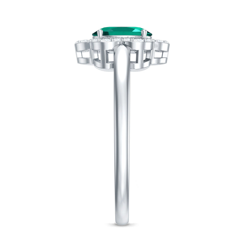 Certified Lab Grown Emerald Diamond Flower Engagement Ring With Diamonds