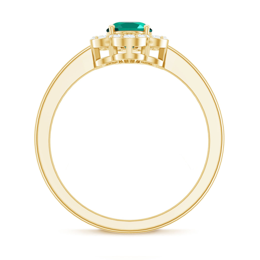 Certified Lab Grown Emerald Diamond Flower Engagement Ring With Diamonds