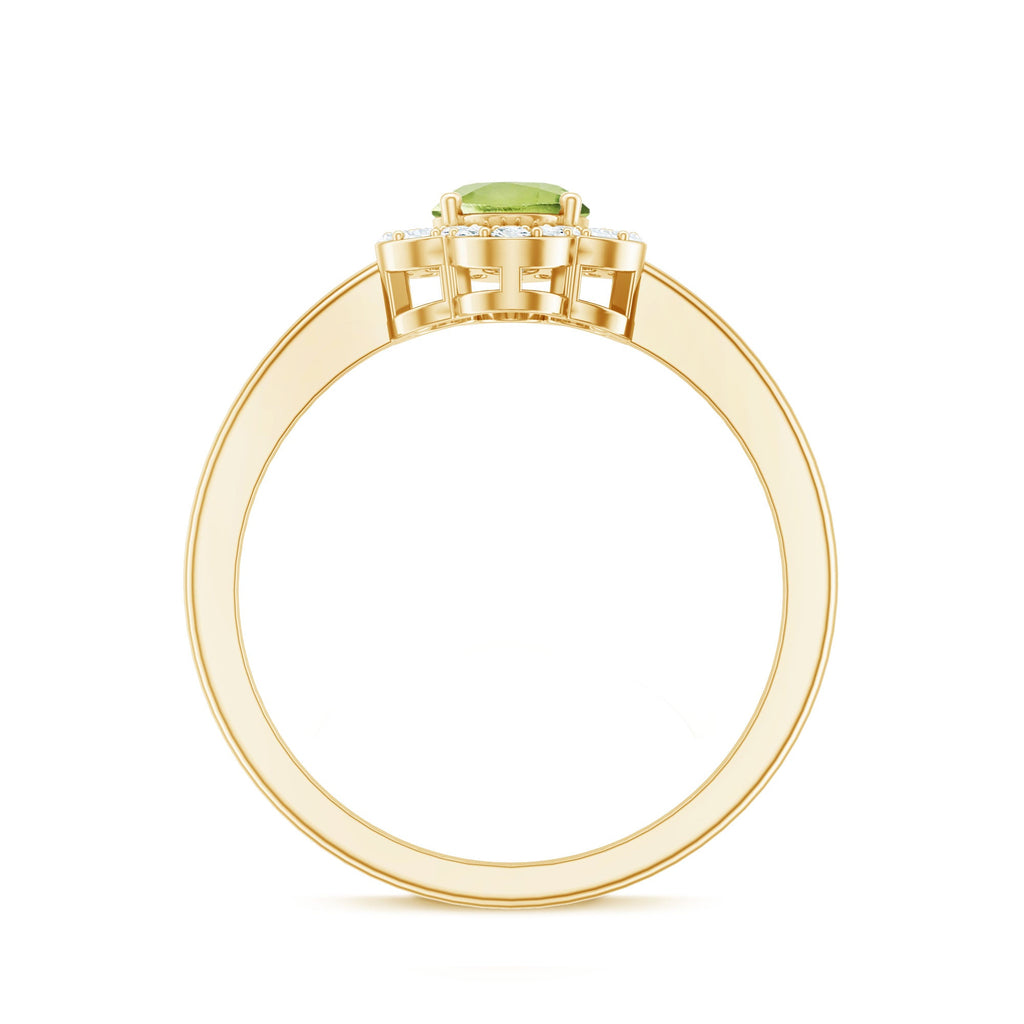 Natural 1 Carat Peridot Flower Engagement Ring with Diamond