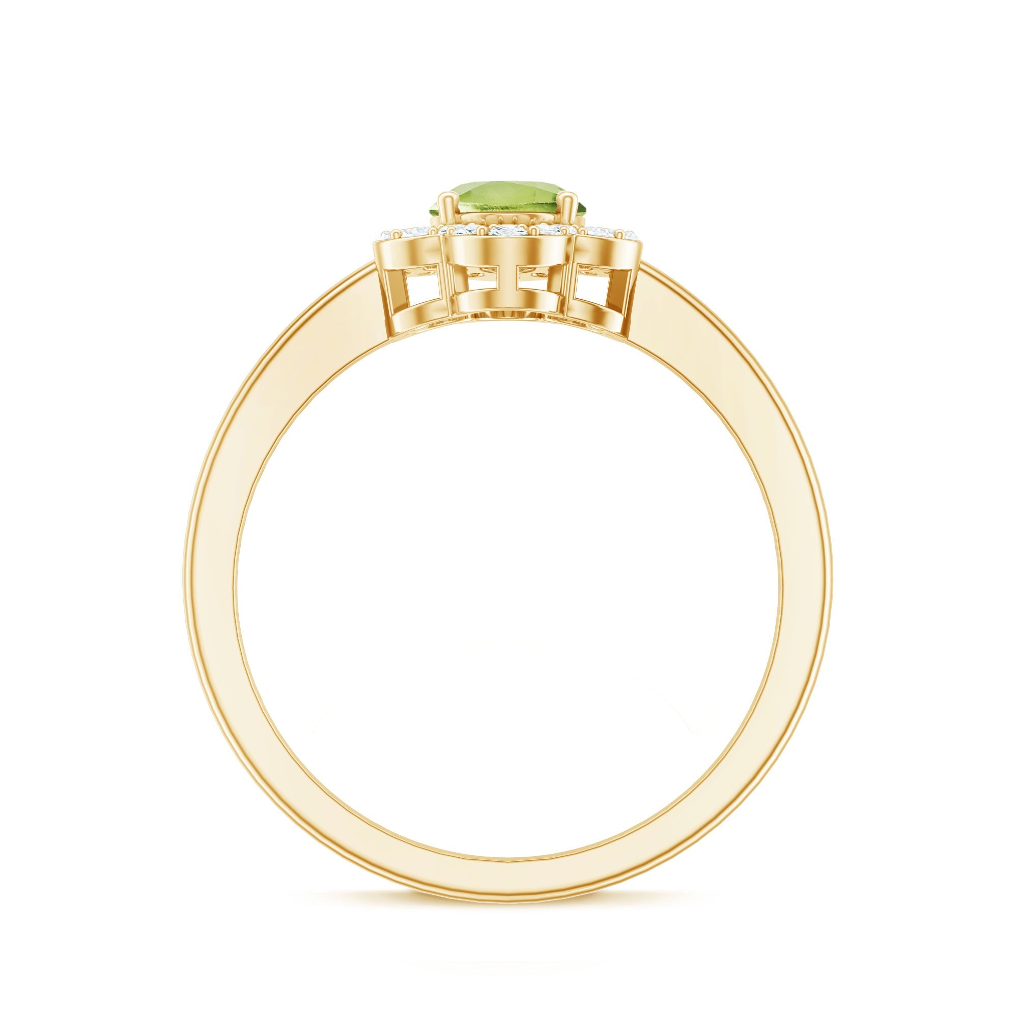 Natural 1 Carat Peridot Flower Engagement Ring with Diamond