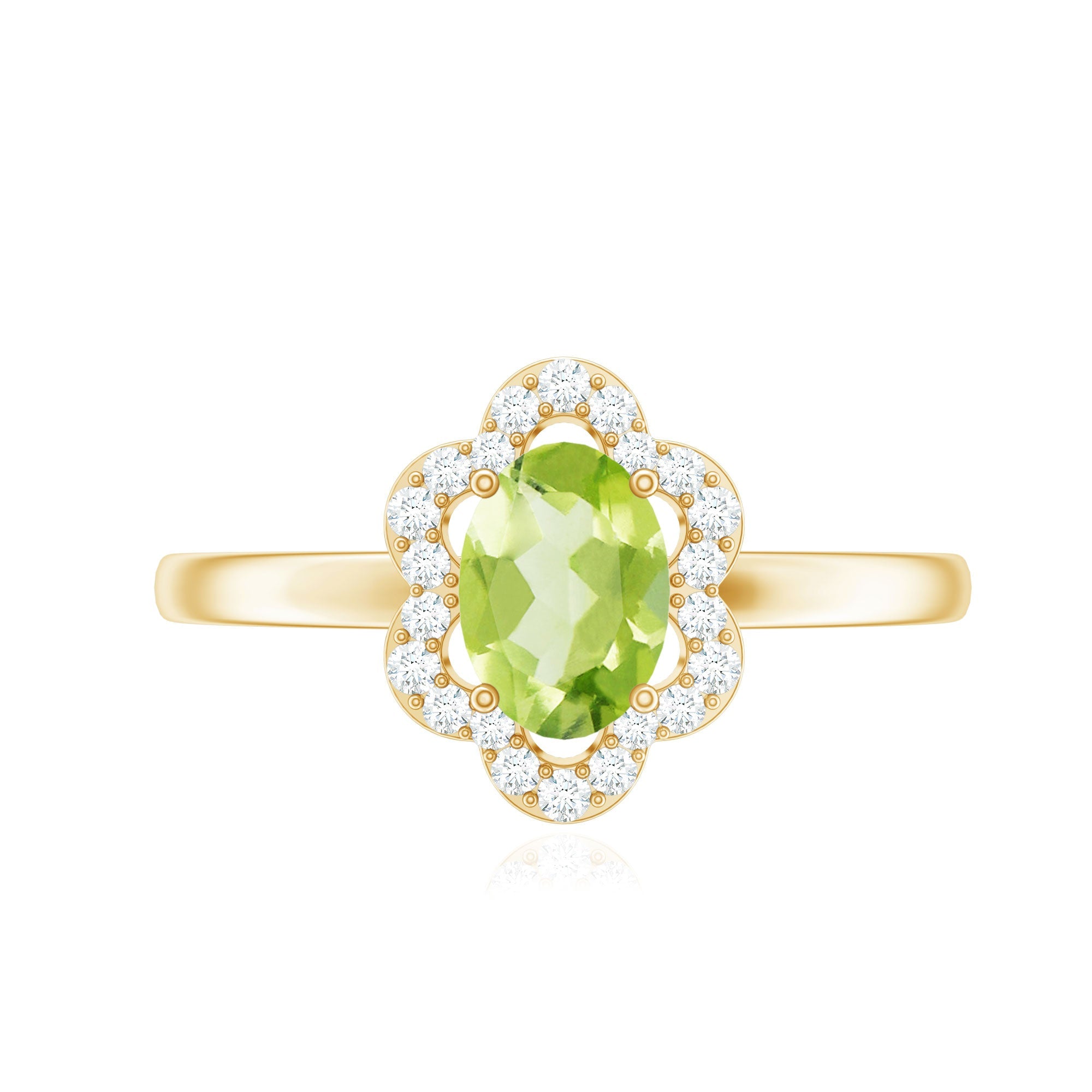 Natural 1 Carat Peridot Flower Engagement Ring with Diamond