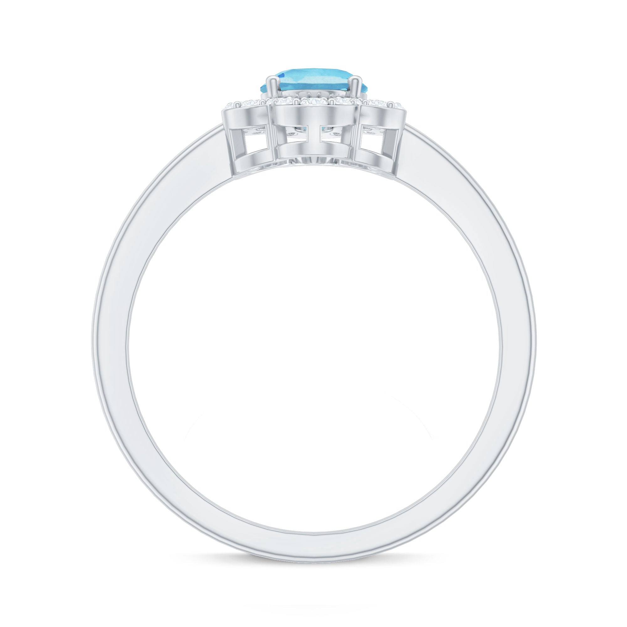 Real 1 Carat Aquamarine Oval Engagement Ring with Diamond Floral Halo