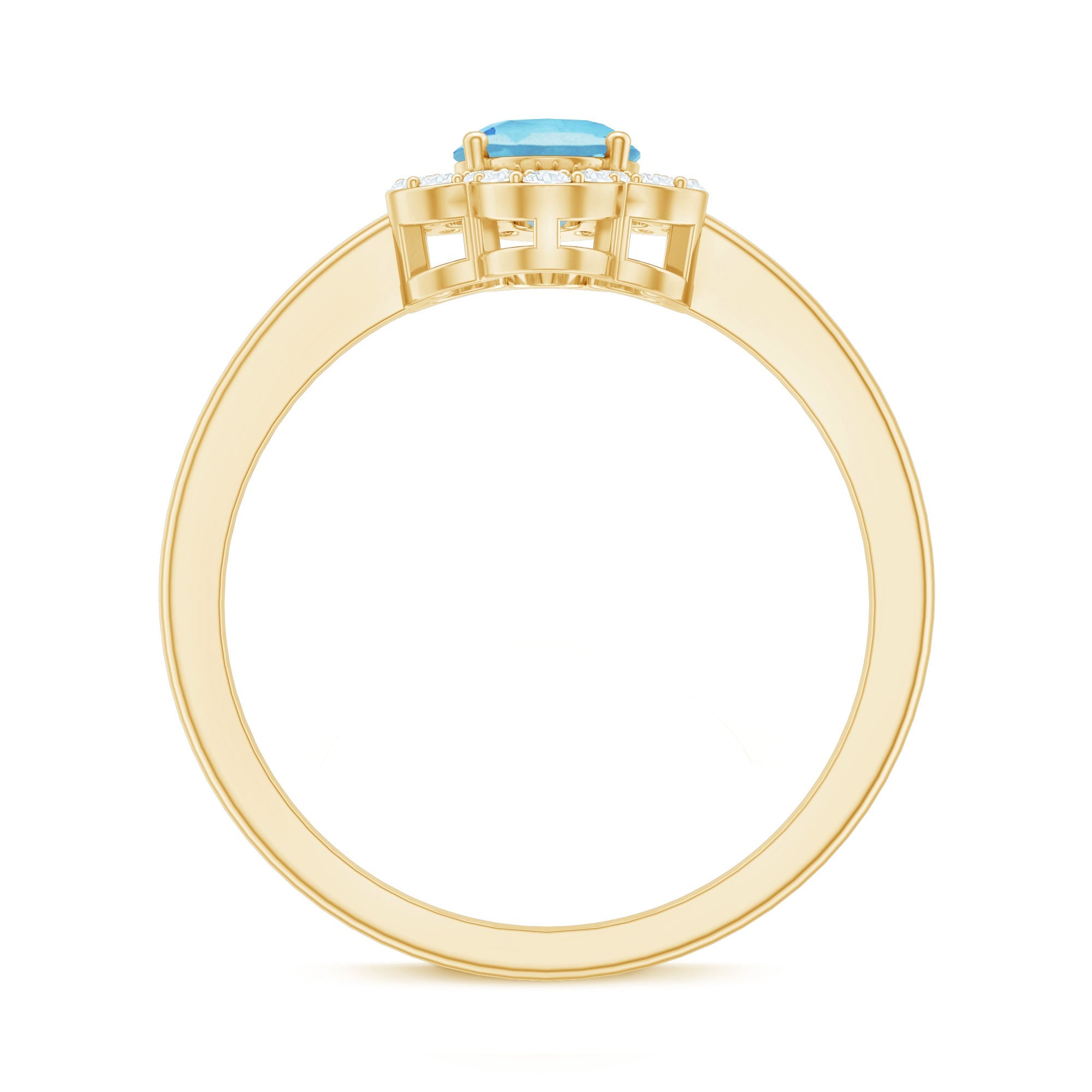Real 1 Carat Aquamarine Oval Engagement Ring with Diamond Floral Halo