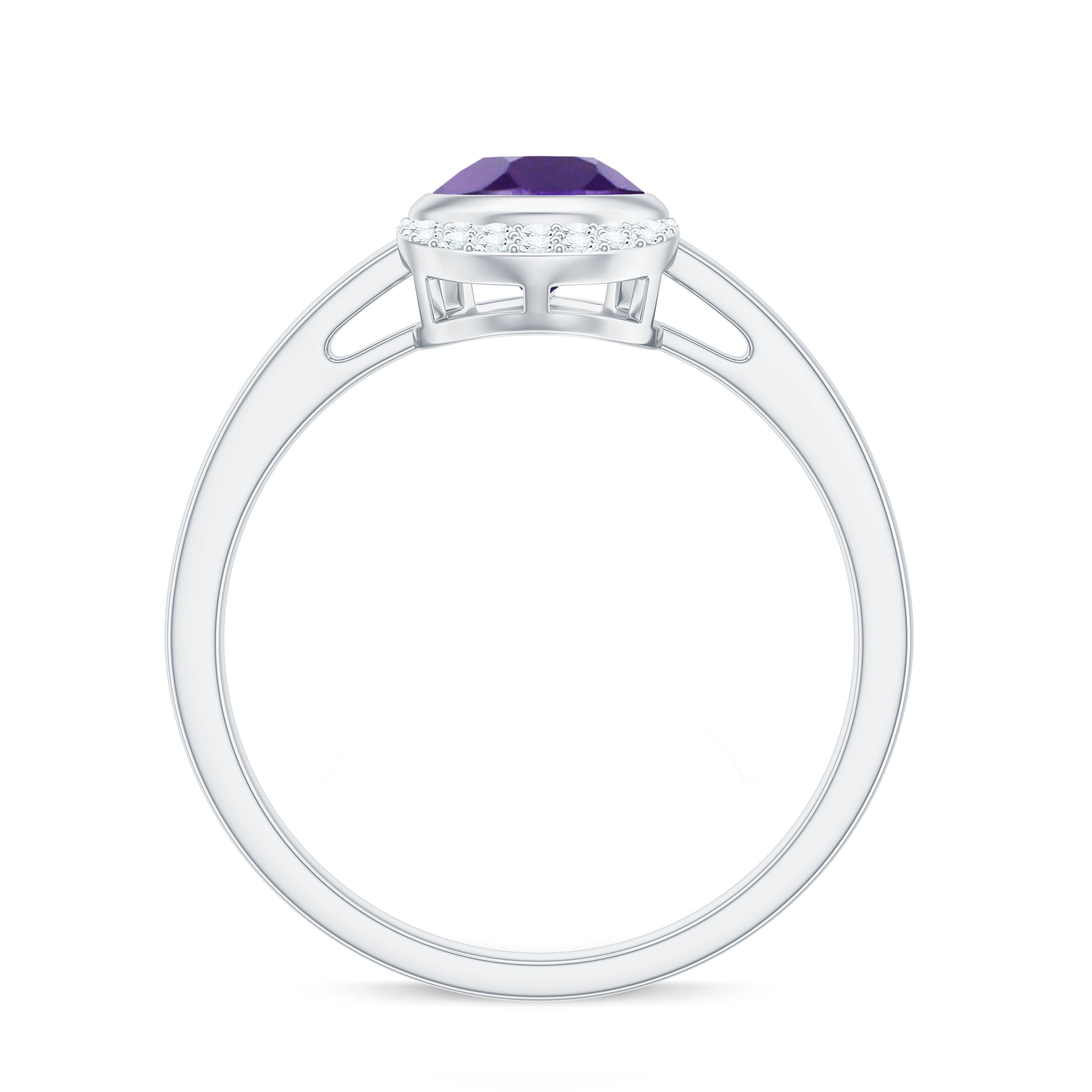 Real Amethyst Diamond Teardrop Engagement Ring in Bezel Setting