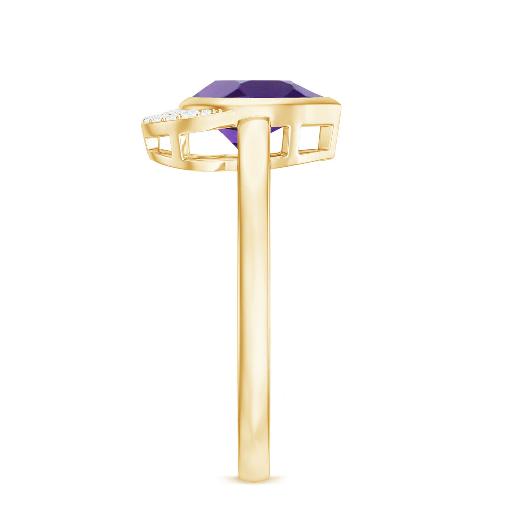 Real Amethyst Diamond Teardrop Engagement Ring in Bezel Setting