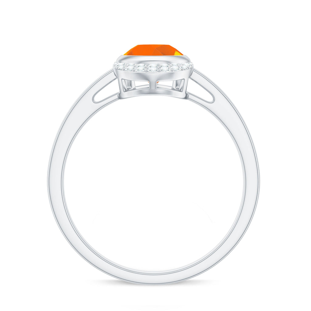 Bezel Set Fire Opal Teardrop Cocktail Engagement Ring with Diamond Accent