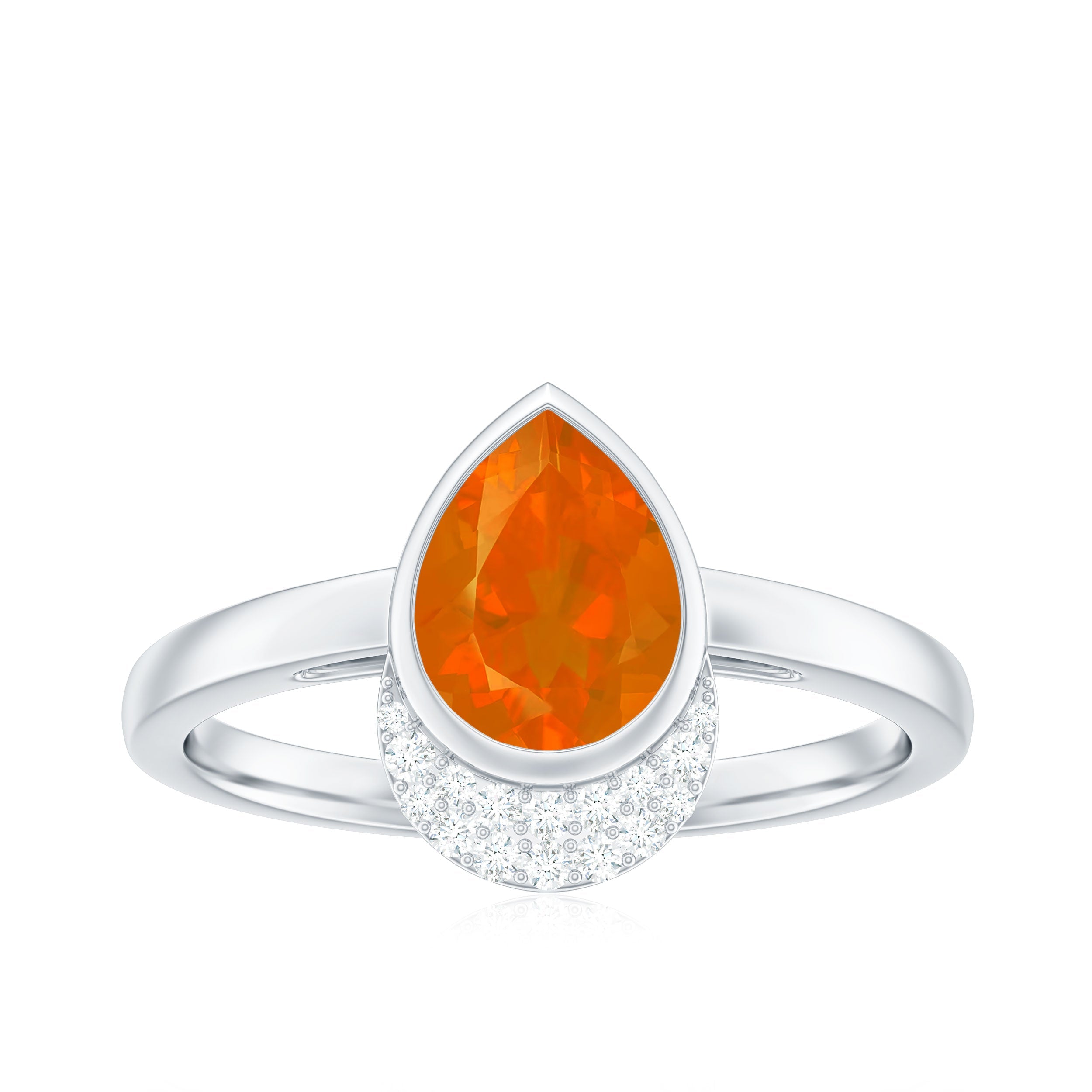 Bezel Set Fire Opal Teardrop Cocktail Engagement Ring with Diamond Accent