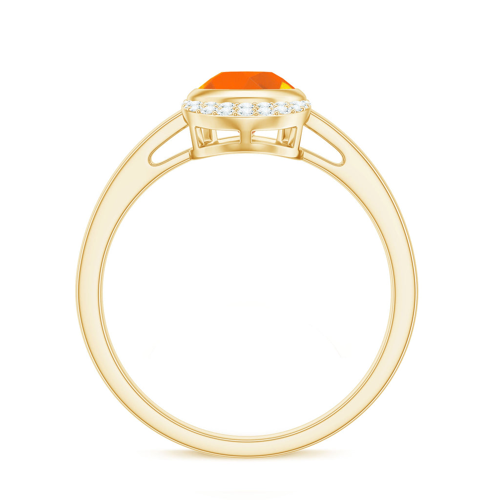Bezel Set Fire Opal Teardrop Cocktail Engagement Ring with Diamond Accent