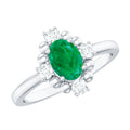 Certified Real Emerald Oval Engagement Ring with Diamond