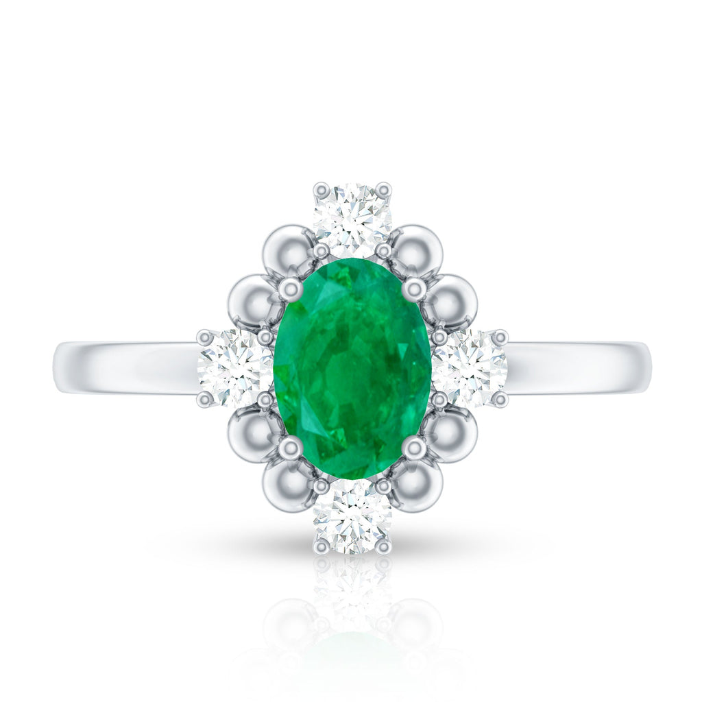 Certified Real Emerald Oval Engagement Ring with Diamond