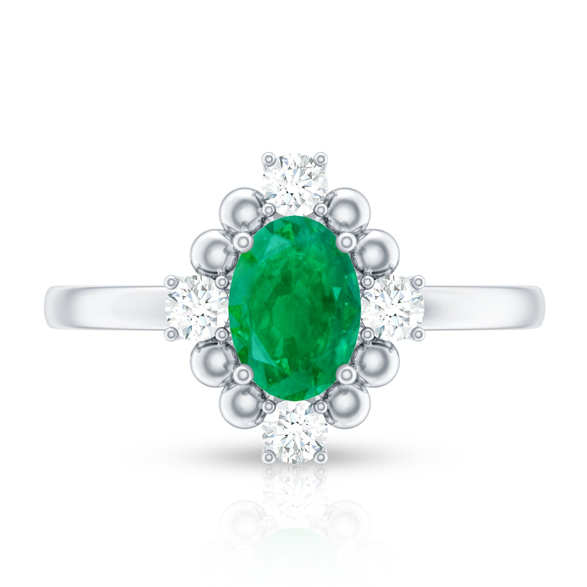 Certified Real Emerald Oval Engagement Ring with Diamond