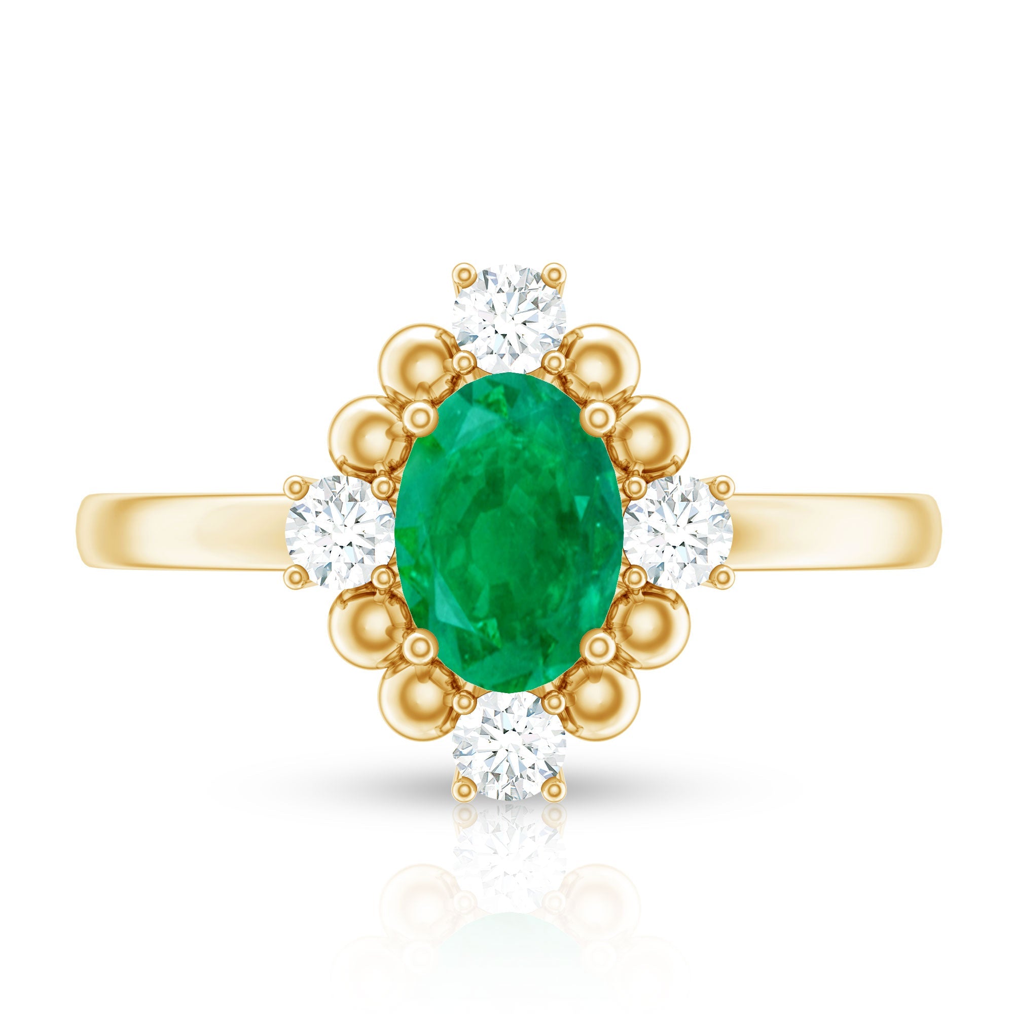 Certified Real Emerald Oval Engagement Ring with Diamond