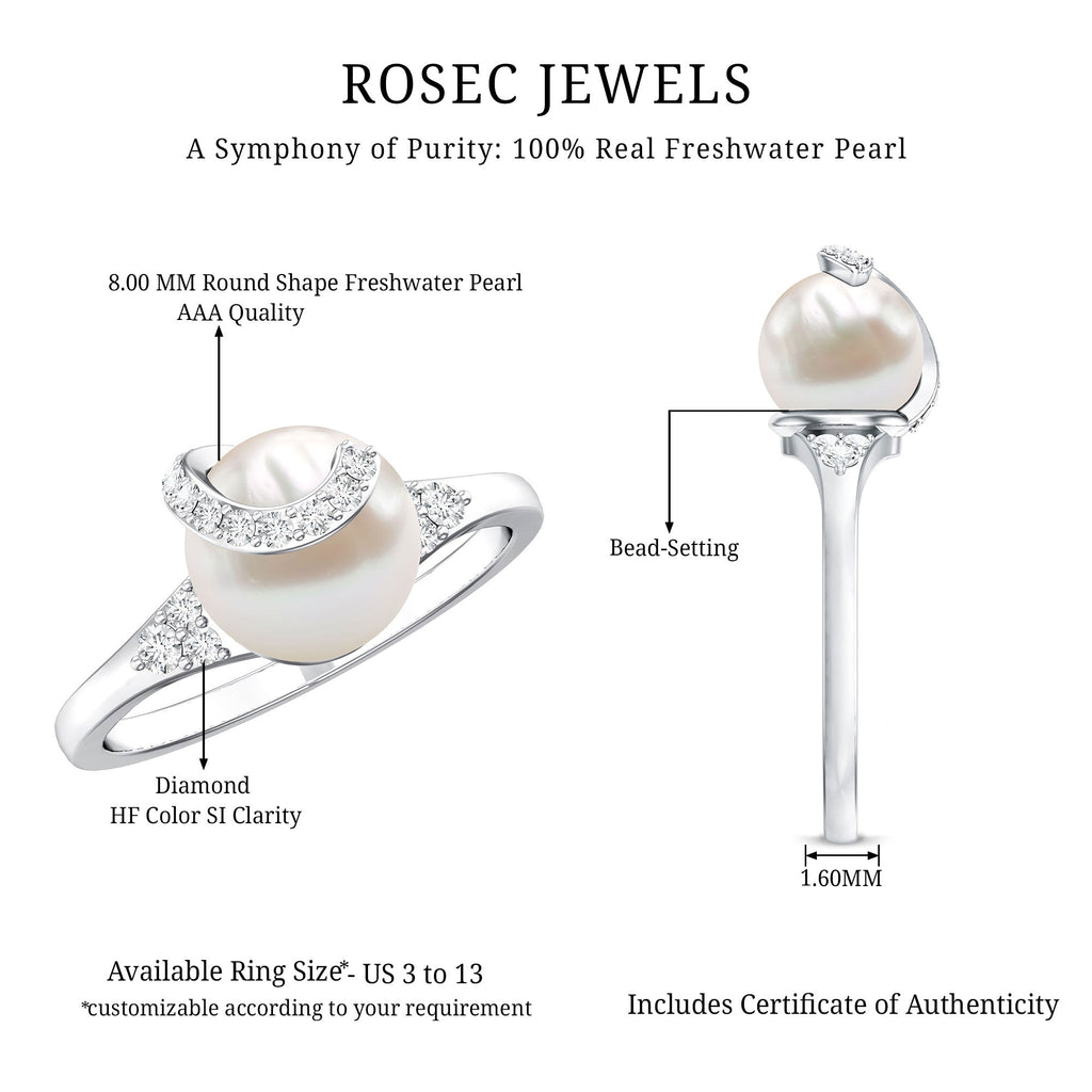 Natural 7.4 Carat Freshwater Pearl Engagement Ring with Diamond for Women