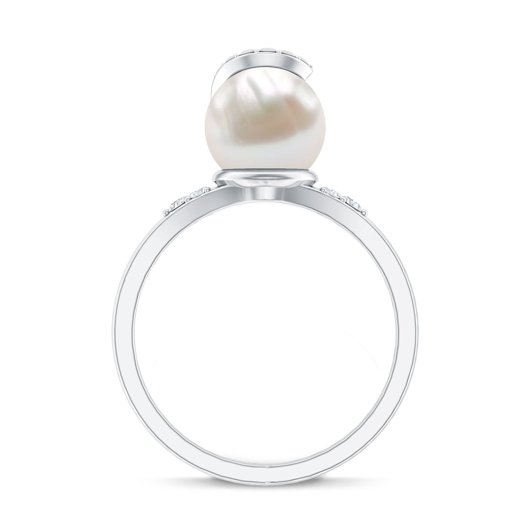 Natural 7.4 Carat Freshwater Pearl Engagement Ring with Diamond for Women