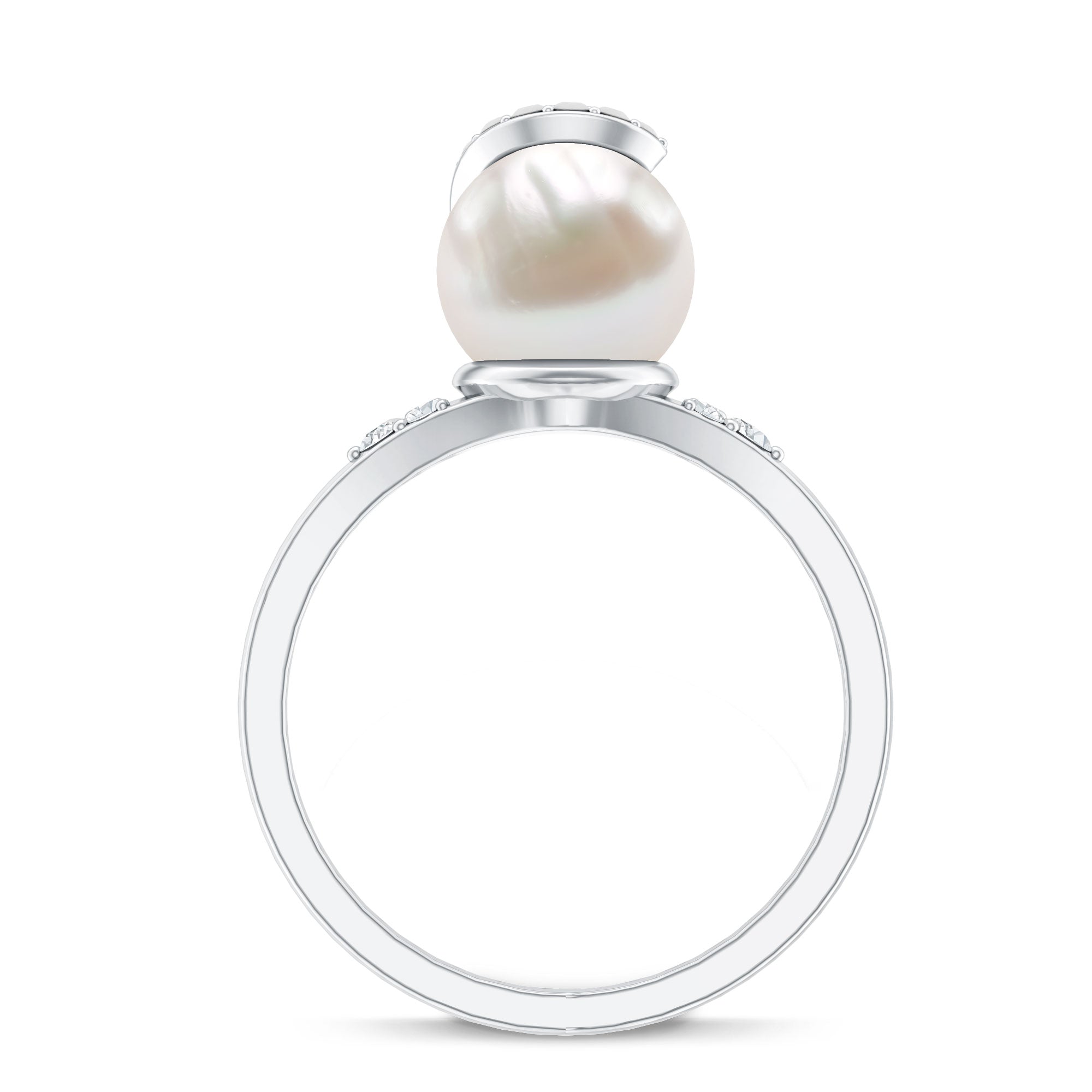 Natural 7.4 Carat Freshwater Pearl Engagement Ring with Diamond for Women