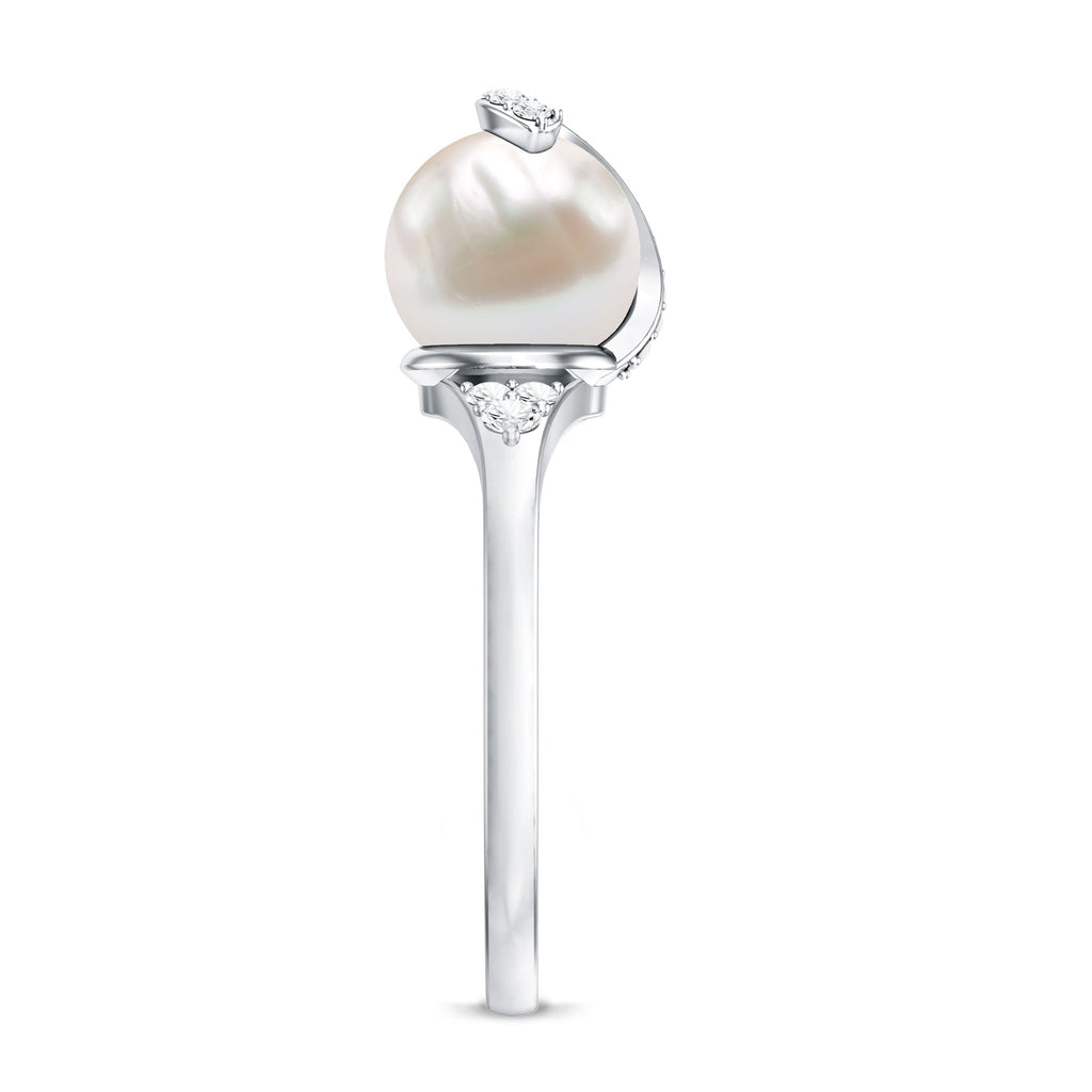 Natural 7.4 Carat Freshwater Pearl Engagement Ring with Diamond for Women