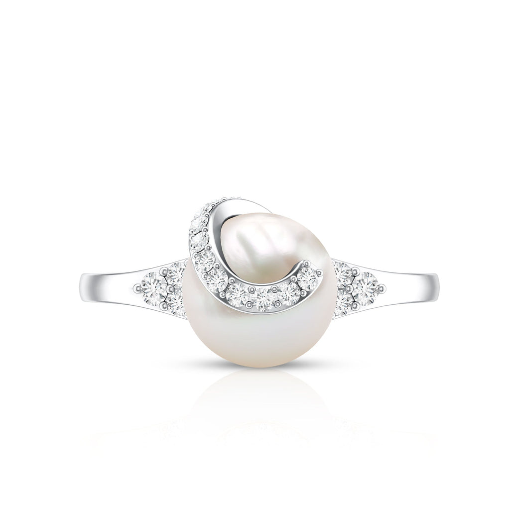 Natural 7.4 Carat Freshwater Pearl Engagement Ring with Diamond for Women