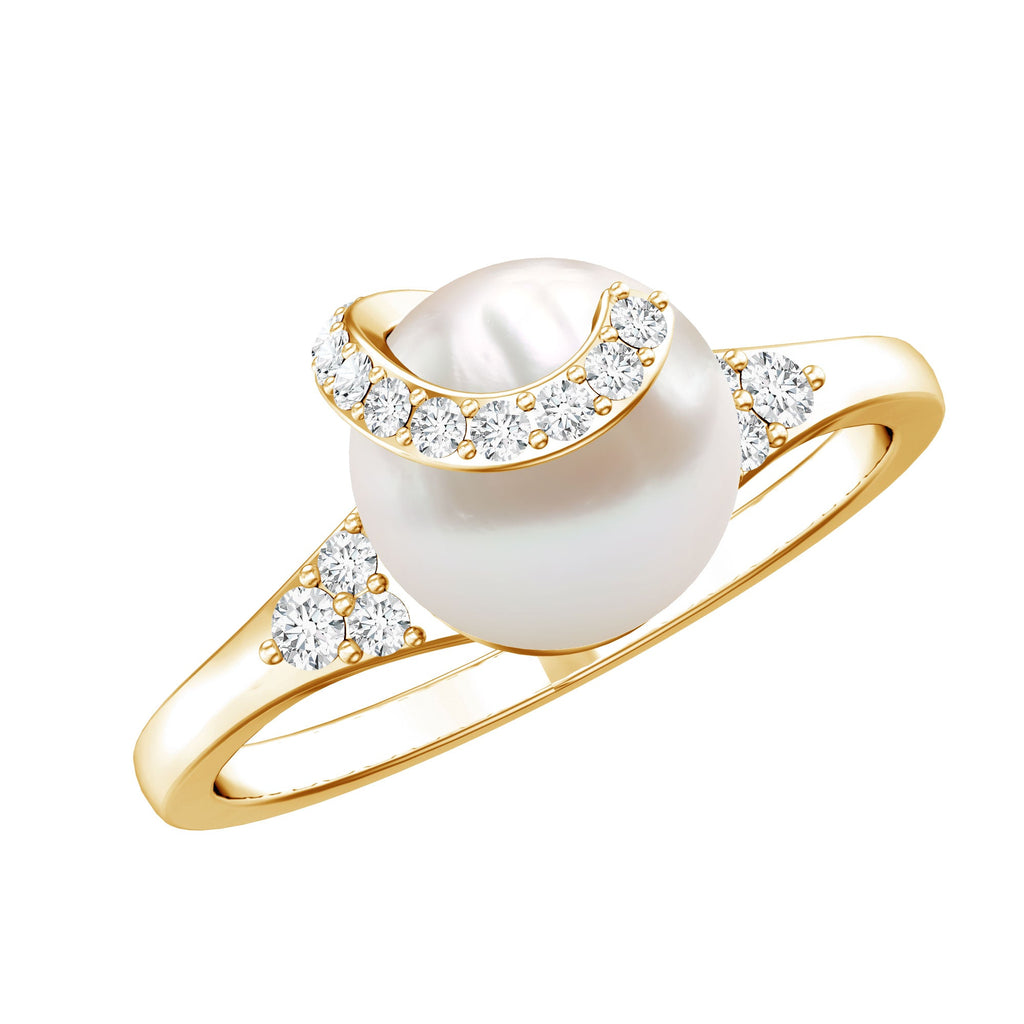 Natural 7.4 Carat Freshwater Pearl Engagement Ring with Diamond for Women