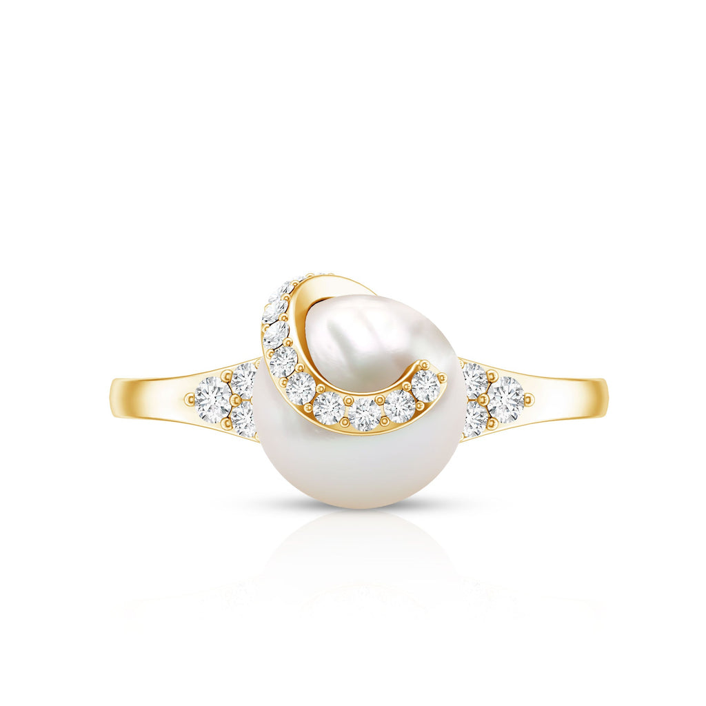 Natural 7.4 Carat Freshwater Pearl Engagement Ring with Diamond for Women