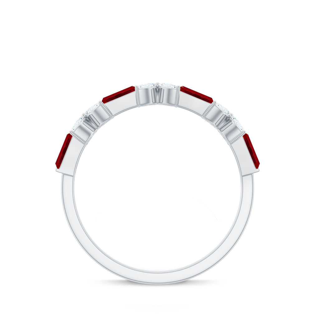 Marquise Cut Created Ruby and Moissanite Flower Half Eternity Ring