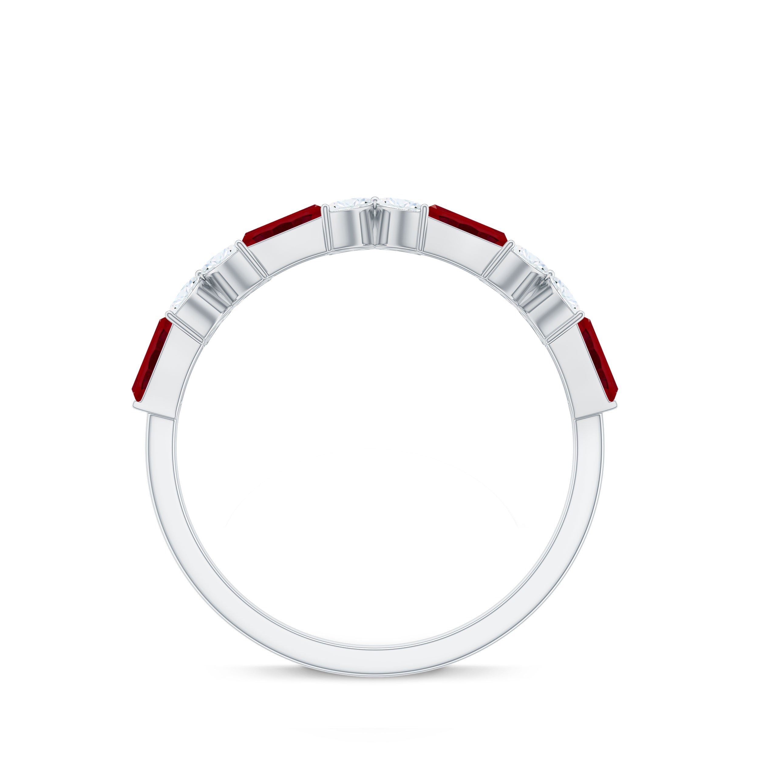 Marquise Cut Created Ruby and Moissanite Flower Half Eternity Ring