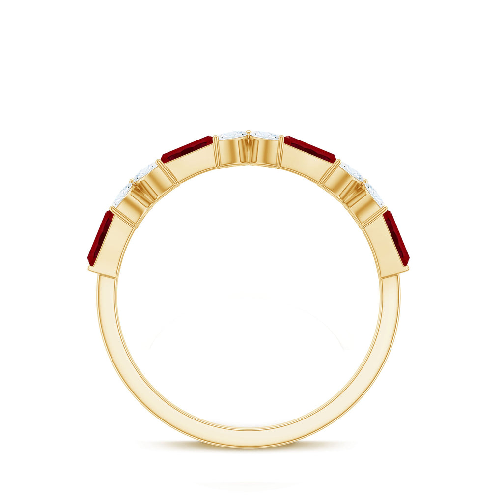 Marquise Cut Created Ruby and Moissanite Flower Half Eternity Ring