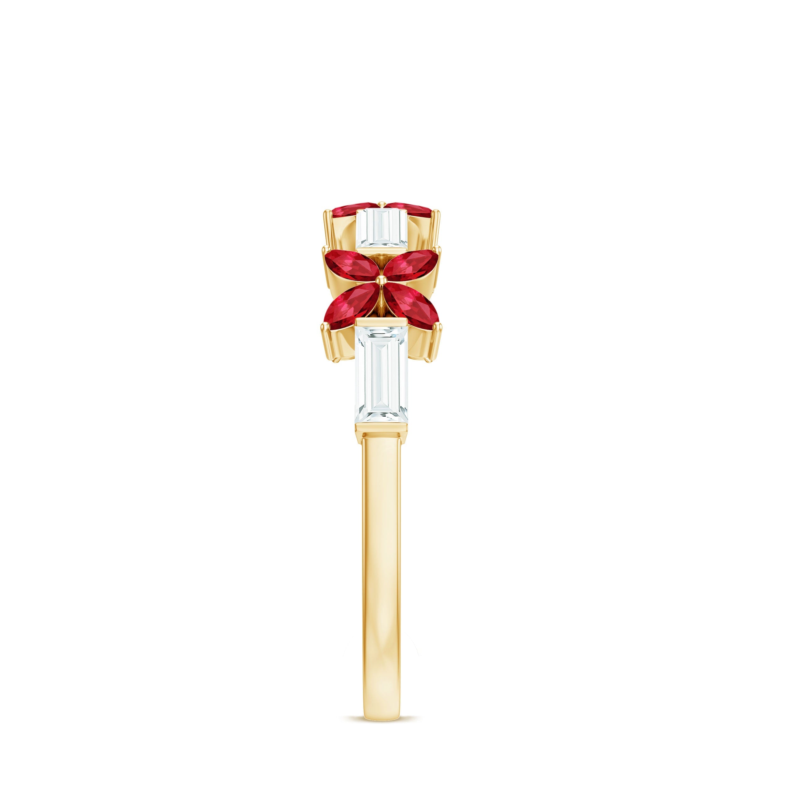 Marquise Cut Created Ruby and Moissanite Flower Half Eternity Ring