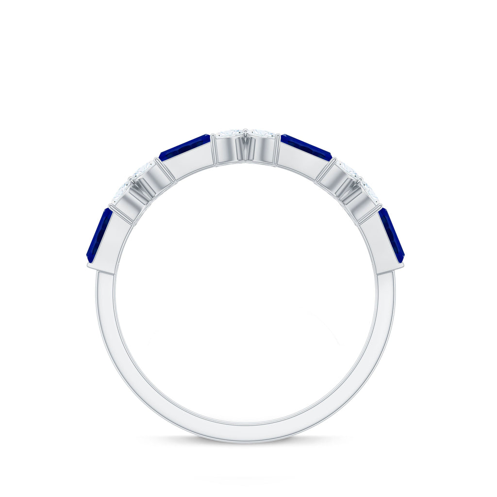 Marquise Cut Created Blue Sapphire and Moissanite Flower Half Eternity Ring