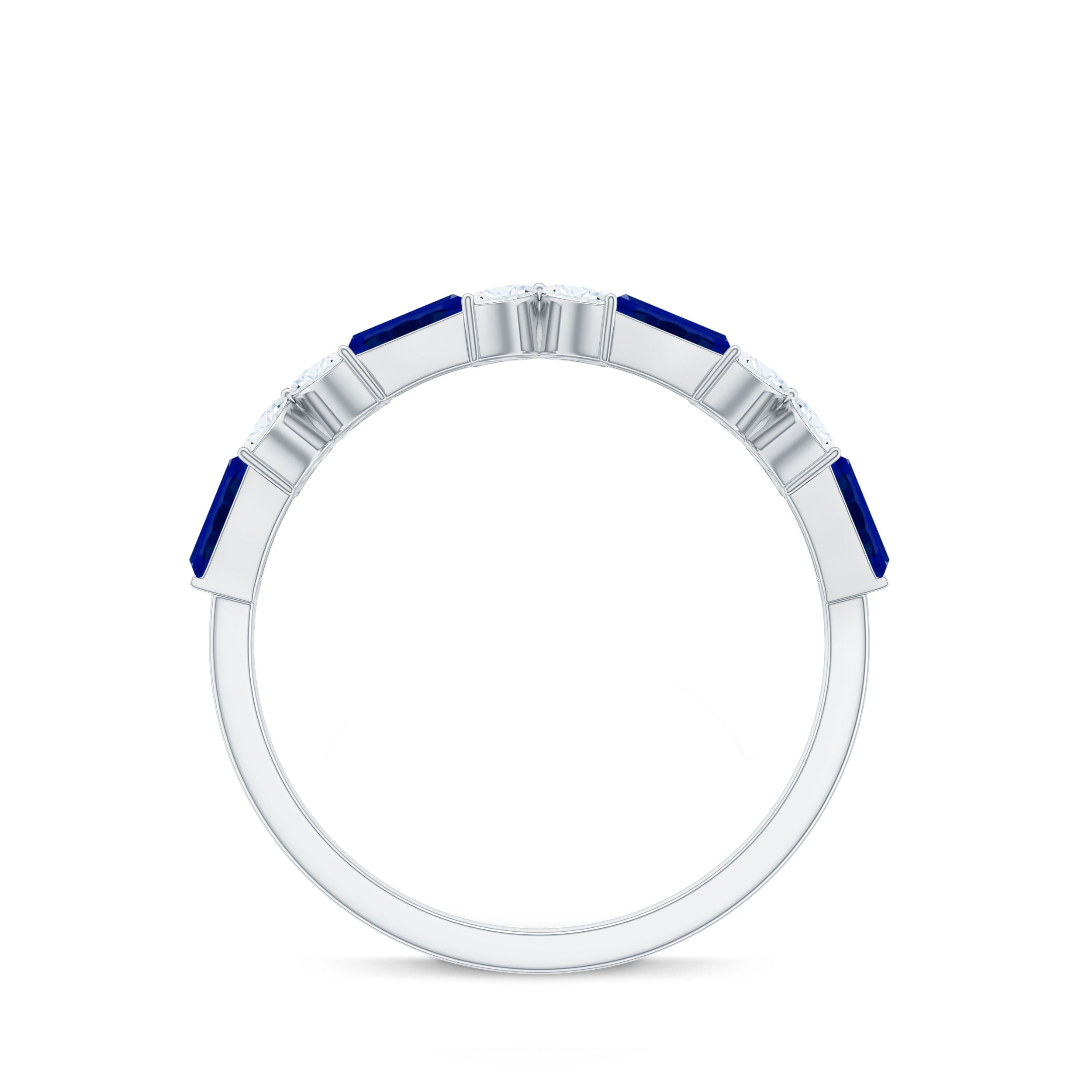 Marquise Cut Created Blue Sapphire and Moissanite Flower Half Eternity Ring