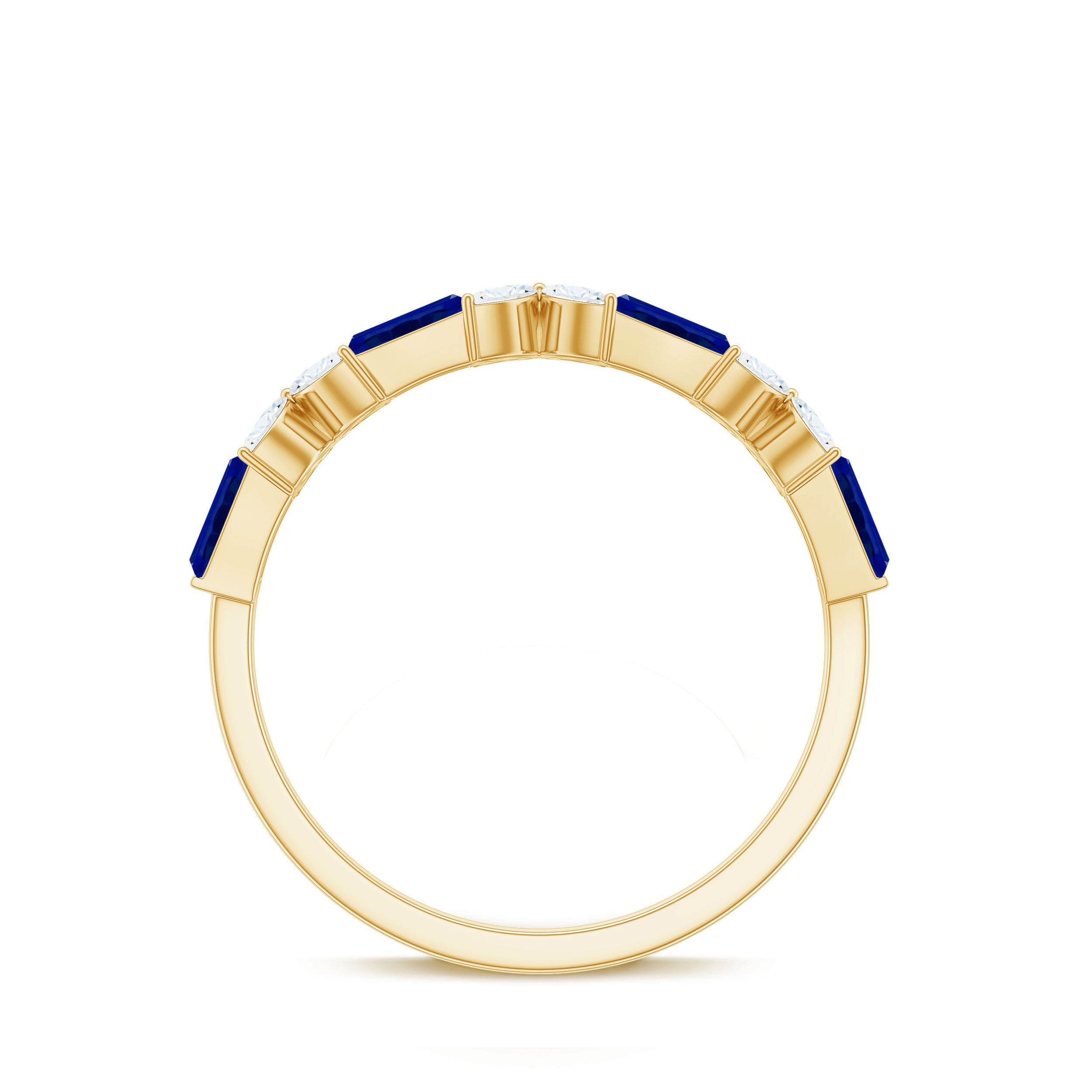 Marquise Cut Created Blue Sapphire and Moissanite Flower Half Eternity Ring