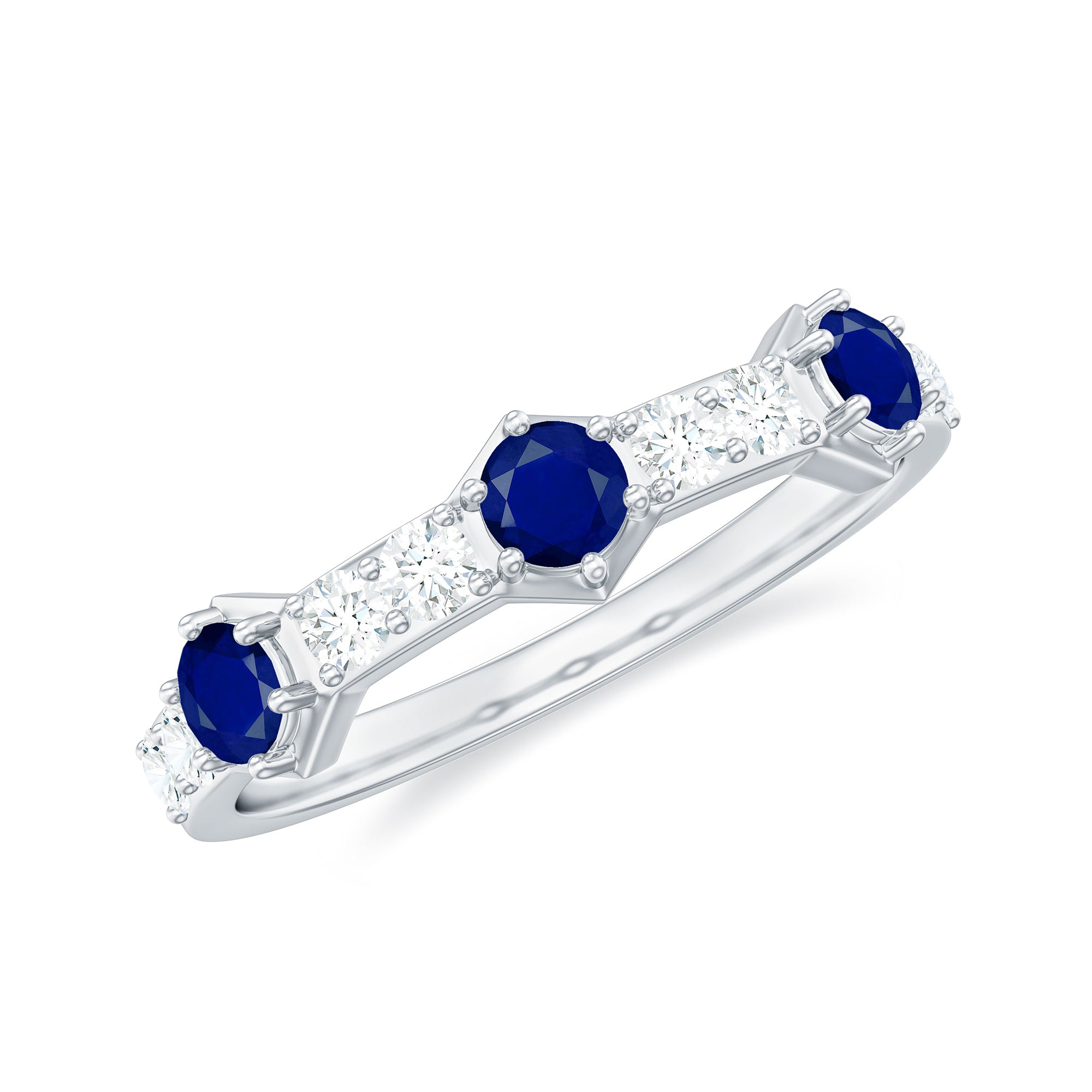Real Blue Sapphire Half Eternity Ring with Diamond